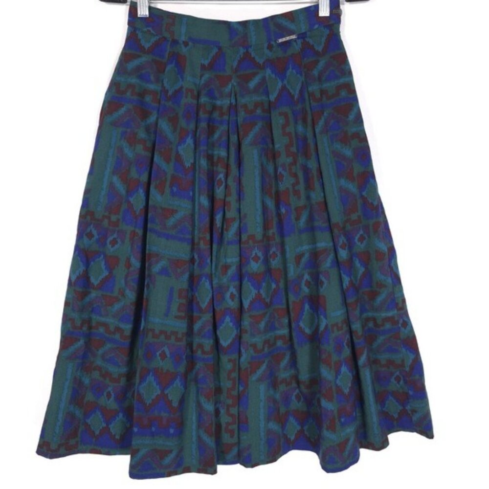 GEIGER AUSTRIA🇦🇹MADE Women Pleated Green Midi Skirt Vintage 90’s Size 38 US 6